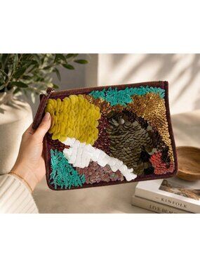NWT Anthropologie Beaded Sequin Zipper Clutch Pouch Colorful Embellished Bag
